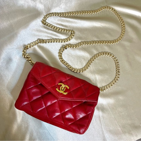 💕SOLD💕Chanel CC red quilted leather belt bag bum bag vintage - Picture 14 of 15